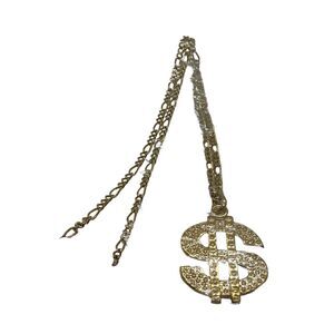 Dollar Sign Necklace Gangster Chain Gold Rapper Bling Bling 30" Costume Jewelry